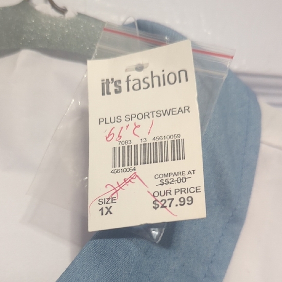 White and Blue Button-Up Shirt Dress - Picture 2 of 3